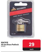 Mackie 30mm Brass Padlock 47414-Each