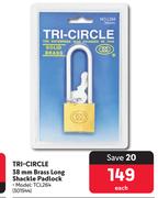 Tri-Circle 32mm Brass Long Shackle Padlock 301545-Each