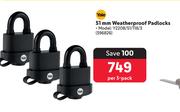 Yale 51mm Weatherproof Padlocks 396826-Per 3 Pack