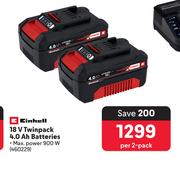 Einhell 18V Twinpack 4.0Ah Batteries 460229-Per 2 Pack