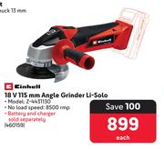 Einhell 18V 115mm Angle Grinder Li-Solo 460159-Each