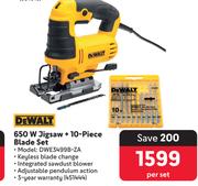 DeWalt 650W Jigsaw + 10-Piece Blade Set 451444-Per Set