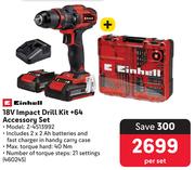 Einhell 18V Impact Drill Kit + 64 Accessory Set 460245-Per Set