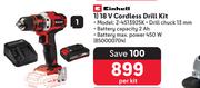 Einhell 18V Corldess Drill kit 850000704-Per Kit