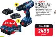 Bosch 18V Drill, Toolbox And Aceessory Kit 380344-Per Kit