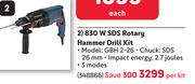 Bosch 830W SDS Rotary Hammer Drill Kit 348866-Per Kit