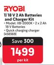 Ryobi 18V 2Ah Batteries And Charger Kit 458369-Per Kit