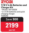 Ryobi 18V 4Ah Batteries And Charger Kit 458526-Per Kit
