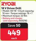 Ryobi XD-18 18V Driver Drill 405216-Each