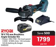 Ryobi 18V 115mm Brusless Angle Grinder Kit 458520-Per Kit