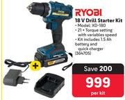 Ryobi 18V Drill Starter Kit 364705-Per Kit