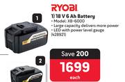 Ryobi 18V 6Ah Battery 428921-Each