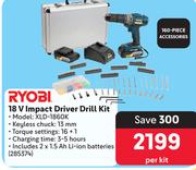 Ryobi 18V Impact Driver Drill Kit 285374-Per Kit