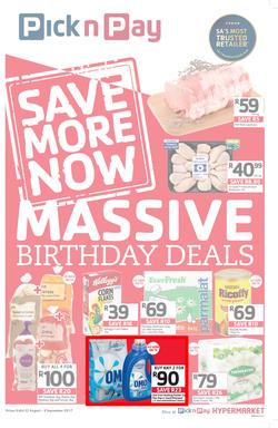 Pick n Pay Eastern Cape : Massive Birthday Savings (22 Aug - 03 Sep 2017), page 1