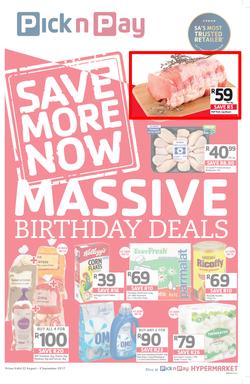 Pick n Pay Eastern Cape : Massive Birthday Savings (22 Aug - 03 Sep 2017), page 1