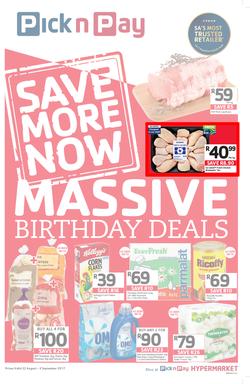 Pick n Pay Eastern Cape : Massive Birthday Savings (22 Aug - 03 Sep 2017), page 1