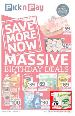 Pick n Pay Eastern Cape : Massive Birthday Savings (22 Aug - 03 Sep 2017), page 1