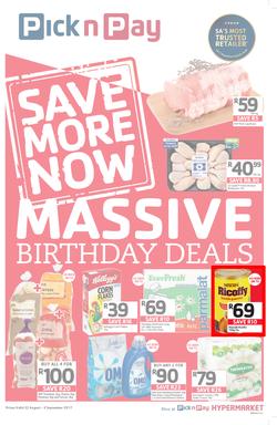 Pick n Pay Eastern Cape : Massive Birthday Savings (22 Aug - 03 Sep 2017), page 1