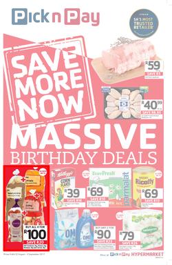 Pick n Pay Eastern Cape : Massive Birthday Savings (22 Aug - 03 Sep 2017), page 1