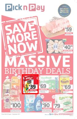 Pick n Pay Eastern Cape : Massive Birthday Savings (22 Aug - 03 Sep 2017), page 1