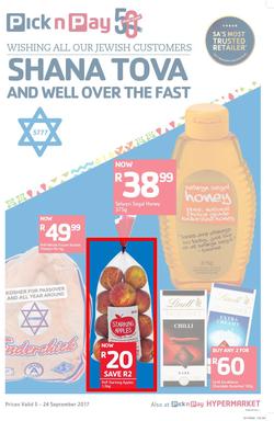 Pick n Pay Eastern Cape : Shana Tova To All Our Jewish Customers (05 Sep - 24 Sep 2017), page 1