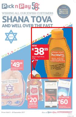 Pick n Pay Eastern Cape : Shana Tova To All Our Jewish Customers (05 Sep - 24 Sep 2017), page 1