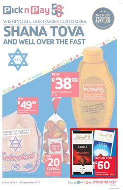 Pick n Pay Eastern Cape : Shana Tova To All Our Jewish Customers (05 Sep - 24 Sep 2017), page 1