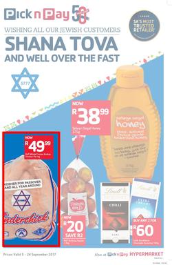Pick n Pay Eastern Cape : Shana Tova To All Our Jewish Customers (05 Sep - 24 Sep 2017), page 1