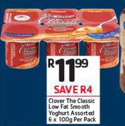 Clover The Classic Low fat Smooth Yoghurt Assorted-6 x 100g Per Pack