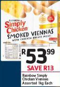 Rainbow Simply Chicken Viennas Assorted-1kg