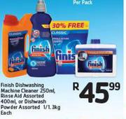 Finish Dishwashing Machine Cleaner 250ml, Rinse Aid Assorted 1/1.3Kg-Each
