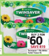 Twinsaver 1 Ply White Toilet Tissue 8s-For 2