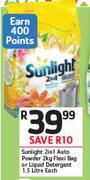 Sunlight 2In1 Auto Powder 2Kg Flexi Bag Or Liquid Detergent 1.5Ltr-Each