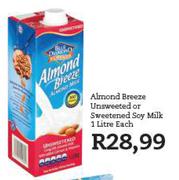 Almond Breeze Unsweetened Or Sweetened Soy Milk-1Ltr