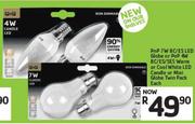 PnP 7W BC/ES LED Globe Or PnP 4WBC/ES/SES Warm Or Cool White LED Candle Or Mini Globe Twin Pack-Each