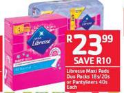 Libresse Maxi Pads Duo Packs 18s/20s Or Pantyliners 40s-Each