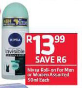 Nivea Roll-On For Men Or Women Assorted-50ml