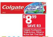 Colgate Toothpaste Triple Action 100ml Or Active Salt 75ml
