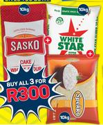 Sasko Cake White Flour-10Kg/White Star Super Maize-10Kg/Spekko  Rice-10Kg-For All 3