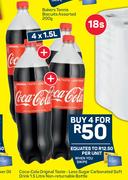 Coca cola Original Taste Less Sugar Carbonated Soft Drink Non Returnable Bottle-4x1.5L