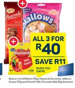 Beacon MMMallows150g,MaynardsGummies,JelliesOrChews125gAndSmoothMilkChocolateSlab80gAssorted-ForAll3