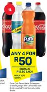 Coca-Cola,Fanta,Sprite,Schweppes,OrStoneyGingerBeerCarbonatedSoftDrinkAssorted-1Ltr Each
