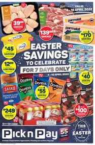 Pick n Pay Gauteng, Free State, North West, Mpumalanga, Limpopo and Northern Cape : Easter Savings 7 Days Only (04 April - 10 April 2022)