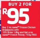 No Name Frozen Chicken Braaipacks With 15% Brine 1.8Kg-For 2
