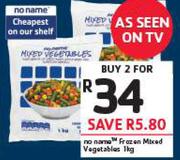 No Name Frozen Mixed Vegetables-2 x 1Kg