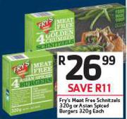 Fry's Meat Free Schnitzels 320g Or Asian Spiced Burgers 320g-Each