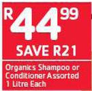 Organics Shampoo Or Conditioner Assorted-1Ltr Each