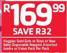 Huggies Gold Girls Or Boys Or New Baby Disposable Nappies Assorted Jumbo Or Value Pack-Per Pack