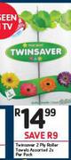 Twinsaver 2 Ply Roller Towels Assorted-2's Per Pack