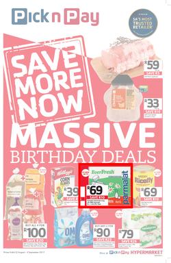Pick n Pay : Massive Birthday Savings (22 Aug - 03 Sep 2017), page 1